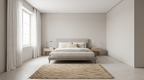 Beni Ourain Diamond rug in a bedroom, ivory wool with brown diamond pattern at the foot of the bed.